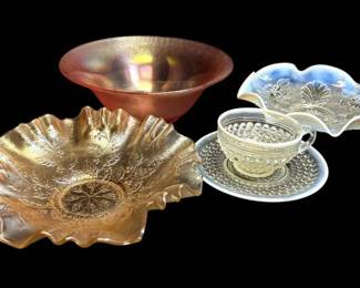 Ruffled Glass Bowls Opalescent Hobnail Tea Cup