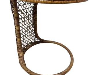 Round Wicker End Table W Glass Top