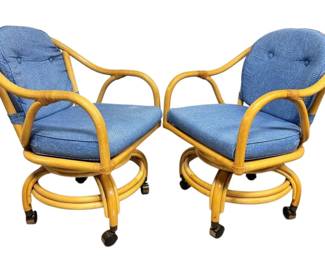 Blue Cushioned Rattan Rolling Chairs