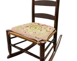Vintage Wood Rocking Chair W Needlepoint Cushion