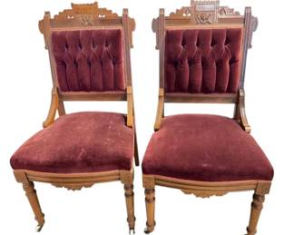 Pair Of Victorian Eastlake Velvet Chairs