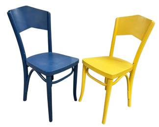 Blue And Yellow Painted Wood Chairs
