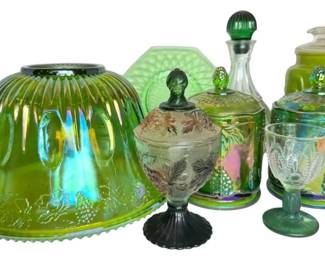 Green Indiana Carnival Glass Punch Bowl More Green Glassware