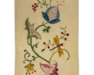 Cat with Flowers Hanging Crewel