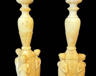Pair Of Alabaster Candlestick Table Lamps