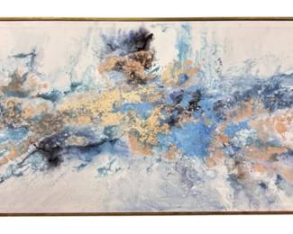 4.8 ft x 2.5 ft Gold Blue Abstract Canvas Print