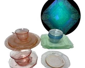 Uranium Plate, Pink Depression Glass, and More