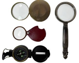 Magnifier Glasses And Compass 