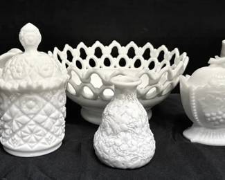 Milk Glass Cream And Sugar Jars, Compotes, More
