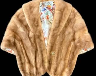 Mink Fur Shawl with Silk Butterfly Lining