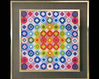 Framed Needlepoint Art Folkokta by Victor Vasarely 24 x24 
