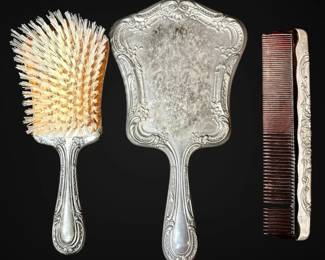 Gorham Sterling Silver Vanity Set Brush, Mirror, Comb