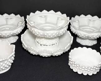 Fenton Hobnail Candle Bowls, Planter, Milk Glass Dishes 
