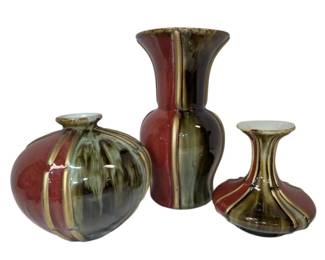 3 Olive Burgundy Vases