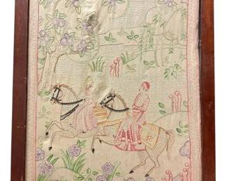 Large Framed Embroidered Riding Couple Scene