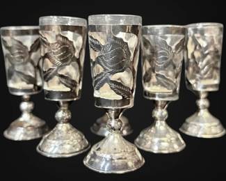 Sterling Silver Cordial Shot Glasses, Taxco Mexico