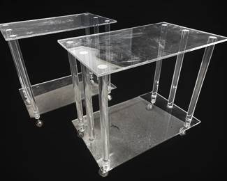Two Acrylic Rolling Side Tables