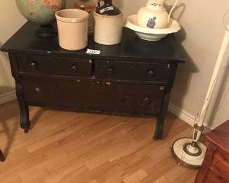 Antique table and accessories.