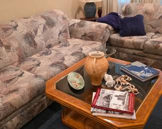 late 1980s to early 1990s couch loveseat and end tables, as well as coffee table. Very clean, like new