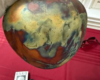 9.5" Raku pot, signed