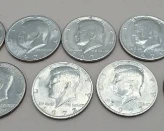 Five 1971, Three 1972, One 1974 Kennedy Half Dollars