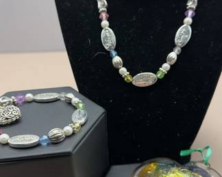 Love, Friendship, Hearts Necklace, Bracelet, Glass Heart Pendants