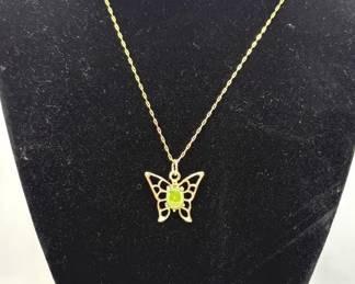 Vintage Jade Butterfly Necklace 14k Yellow Gold