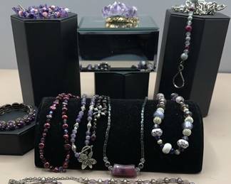 Assorted Purple Red Necklaces, Bracelets, Earrings, Beaded Lanyard