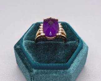 Vintage Amethyst Diamond 14k Yellow Gold Ring