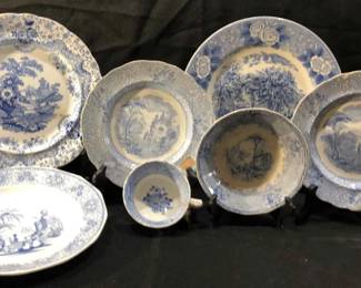 Blue And White Decorative Plates And Cup B. Altman Roselle Ironstone W. Adams sons Persian