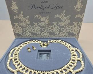 1987 Avon Pearlized Lace Necklace Earrings