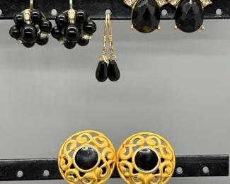 4 Gold Black Vintage Earrings