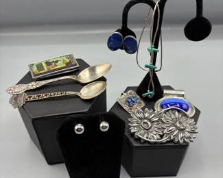 Sterling Silver Earrings And Lapel Pins not Authenticated