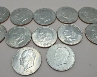 Twelve 1972 Eisenhower Dollars One With Mint Mark D