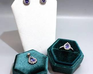 925 Gemstone Set Of Earrings, A Pendant, And Ring