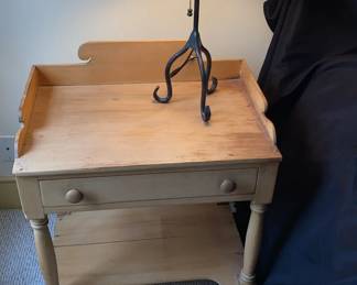 Wooden Nightstand With Lamp