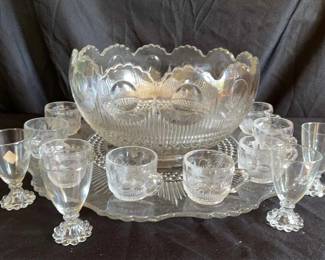 Large Bunch Bowl With Glass Plate, 12 Cups 4 Mini Goblets