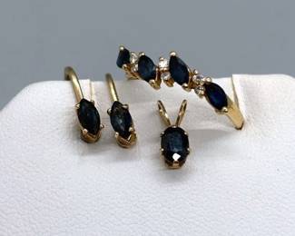 Dark Sapphire And Gold Coated Ring, Clip Ons, Pendant Set