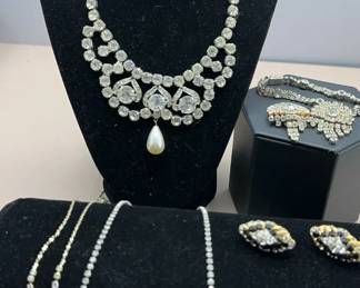 Costume Statement Sparkling Necklace, Bracelet, Clip Earrings Plus More Sparkle