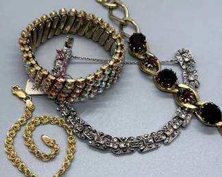 4 VTG Sparkly Bracelets Rhinestones, Marcasite, Gemstones