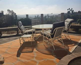 Oversize outdoor rug, vintage Tropitone patio set