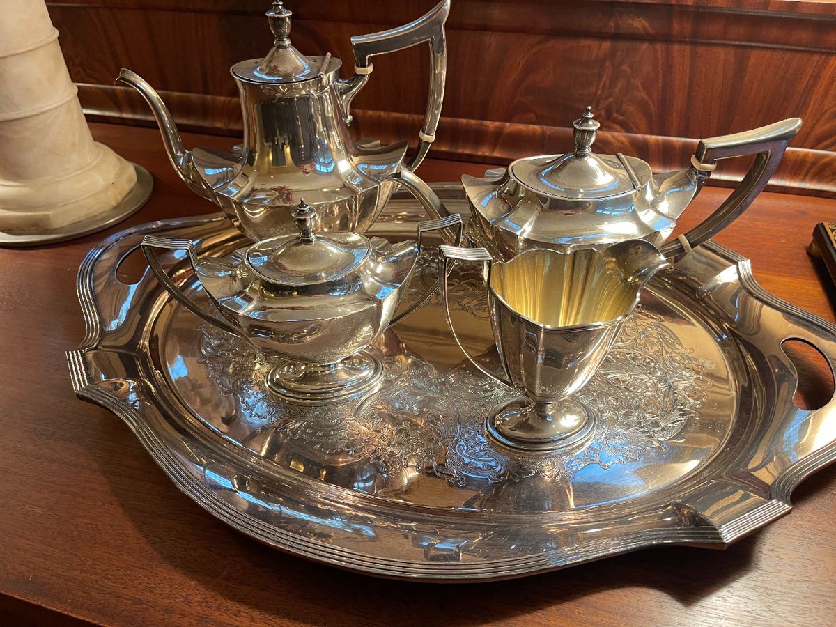 Gorham Sterling Silver Tea Set With Silver Plate Tray