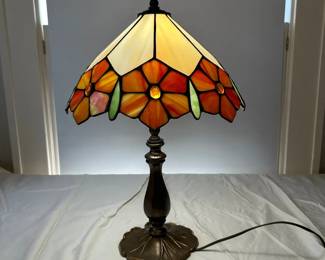 Vintage Tiffany Style Stain Glass Slag Lamp