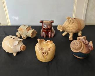 Stoneware Piggy Coin Banks Pottery Lot Hull Some Signed