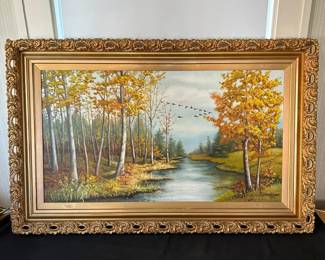 Vintage Painting In Beautiful Ornate Gold Tone Frame