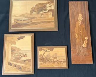 Vintage Italian Marquetry Wood Inlay Wall Art Pieces