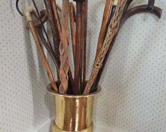 Collectable Walking Cains And Brass Umbrella Stand