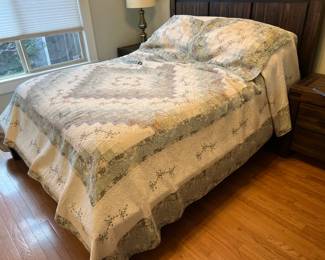 queen size tempur-pedic bed with frame and linens with remote - head and feet lift massage etc.