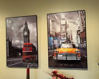 Framed Big Ben With Red Double Decker Bus Photography Print,  New York Time Square Taxi Photography Print