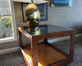 Rectangle Cube Shape Smoked Glass Top Side End Table